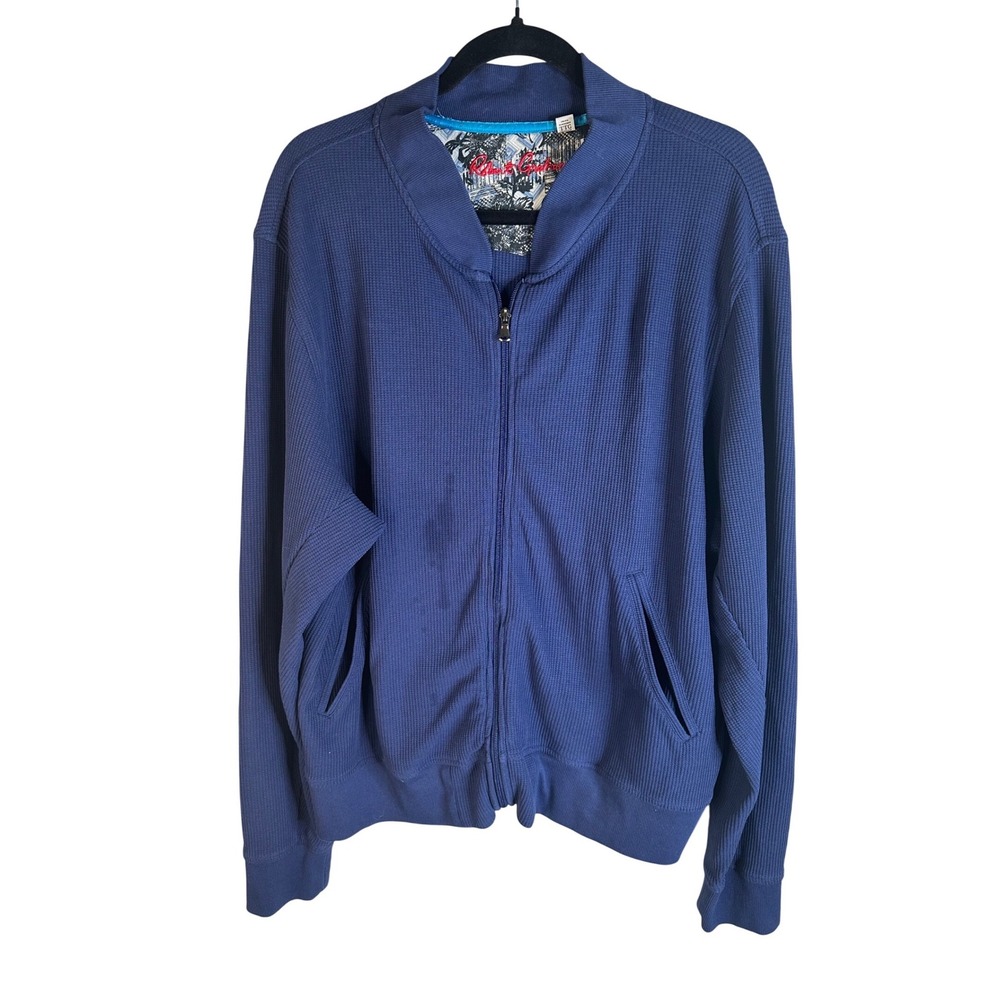 Robert Graham Men's Blue Thermal Waffle‎ Knit Full Zip Classic Fit Jacket  2XL